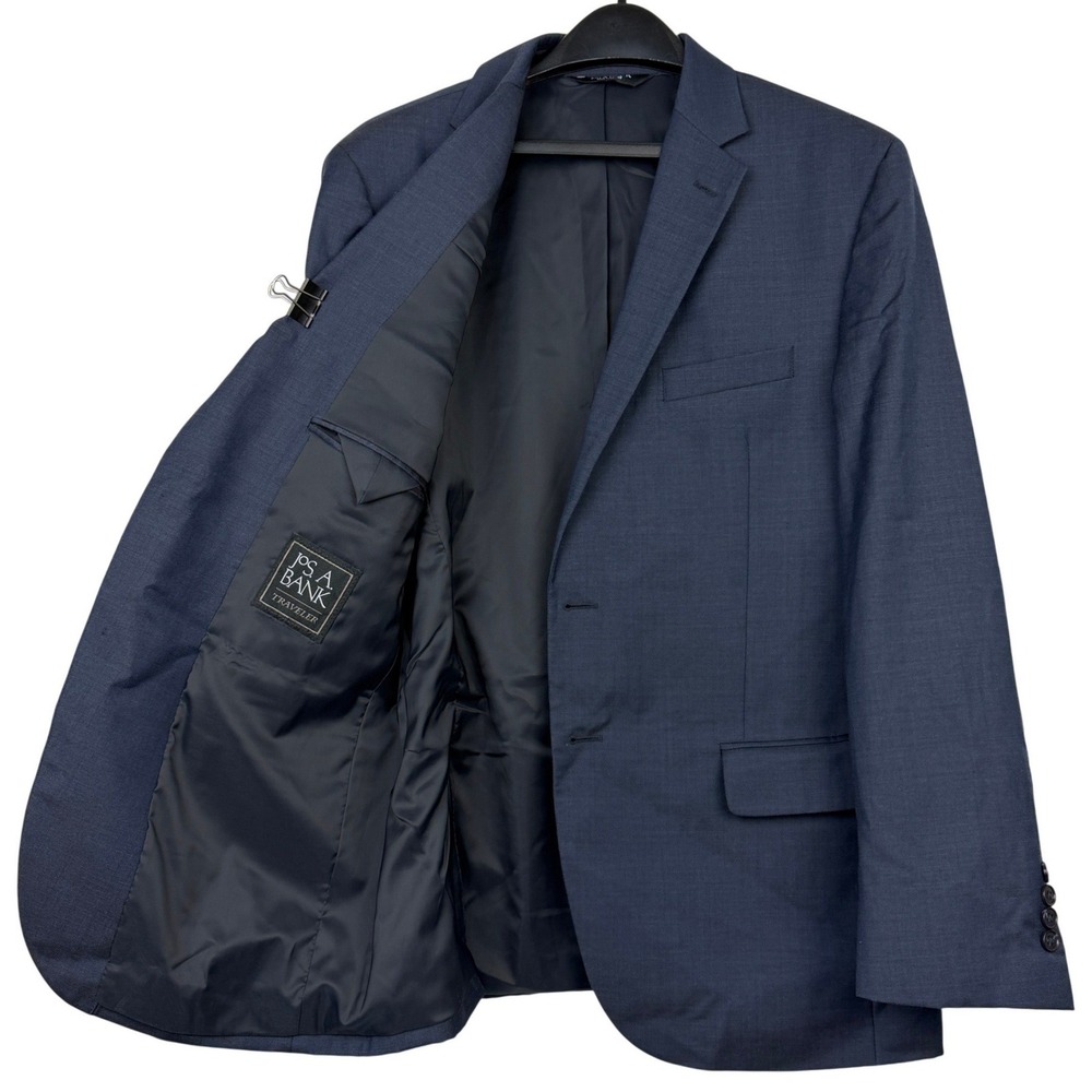 Jos. A. Bank Traveler Mens 44R Slim 100% WOOL Blazer Sport Coat Jacket Navy Blue